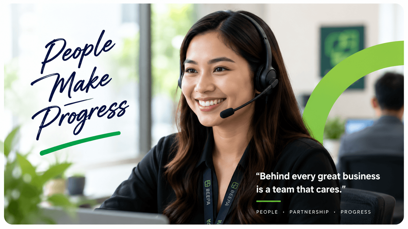 Beepa customer support agent wearing a headset